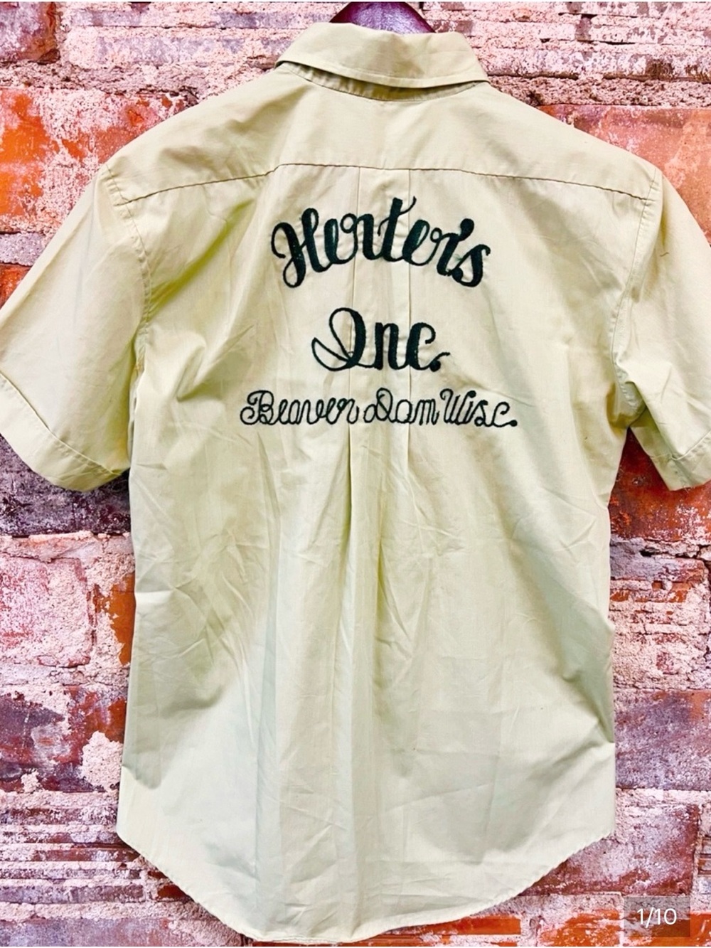 Vintage Green Short-Sleeve Shooting  Shirt  Quilted Shoulder Continental sz L